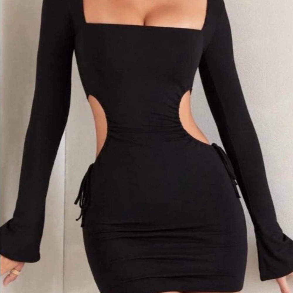 Oh Polly Black Long-Sleeve Cutout Mini Dress